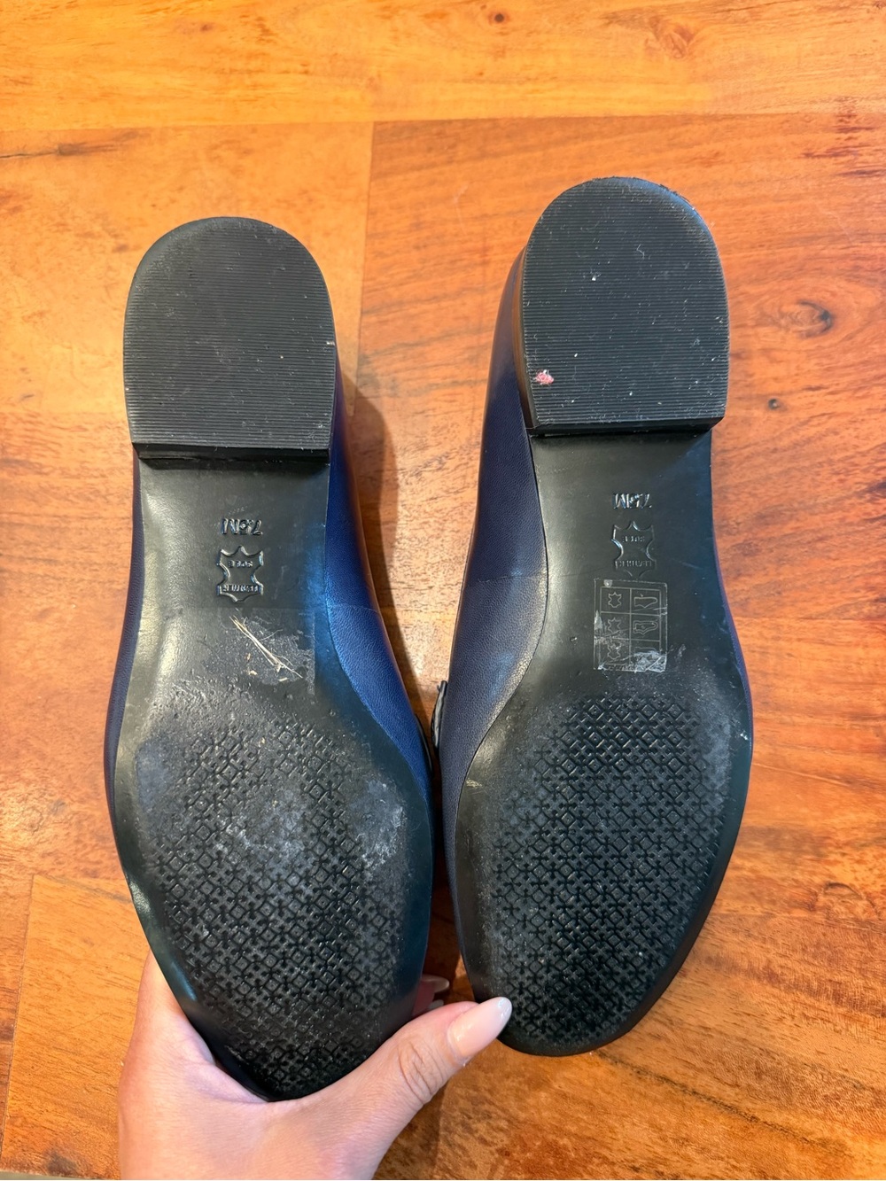 Tory Burch Navy Haircalf & Leather Chain-Link Loafers - Picture 2 of 2